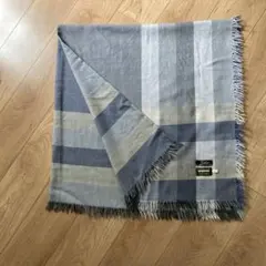 レリアンのストール★ブルーグレーチェック　ウールショール／大判正方形膝掛け