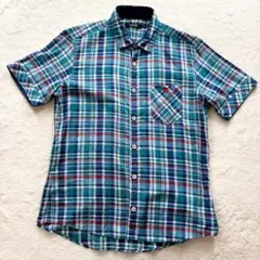 極美品　バーバリーブラックレーベル　半袖シャツ　ノバチェック　M ブルー系