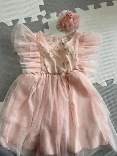 【SHEIN】ピンク フリル ベビードレス ヘアアクセサリー付き12〜18M