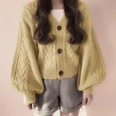 GRL パステルイエロー ケーブルニットカーディガン