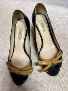 PRADA ブラック ベージュ リボン パンプス