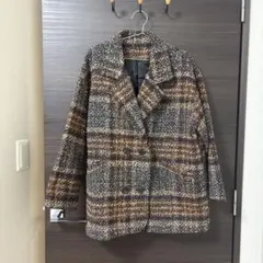 チェック柄 ウール混紡 ダブルブレストコート