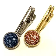 有田焼　タイピン　2点おまとめ　赤　青　白　ゴールドとシルバー