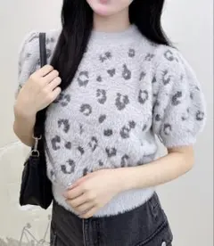 INGNI ヒョウ柄フェザー半袖ニット 新品未使用　グレー