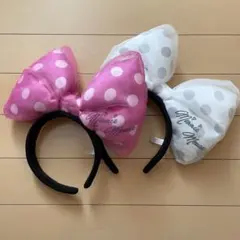 【ビッグリボンカチューシャ】 ミニー チュール ピンク 白 2つ