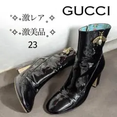 激レア✧GUCCI グッチ 黒 ヒールブーツ 蜂モチーフ Bee エナメル本革