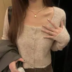 SHEIN ミックスファブリック ショートカーディガン/ベージュ