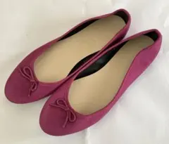 gu パープル リボン付きフラットシューズ