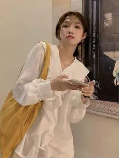 ブラウス フリル 白 シーイン SHEIN