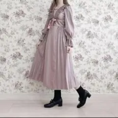 プリーツパイピングワンピース maki フェミニン ピンク L