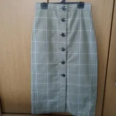 GU チェック柄タイトスカート オリーブグリーン