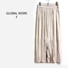 グローバルワーク ワイドパンツ 裏地付き シフォン素材 ウエストゴム