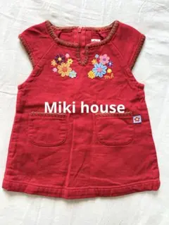 ミキハウス 赤 花柄刺繍 ワンピース 80