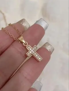 マーキスカットストーン×クロスペンダント ゴールド ネックレス 新品 