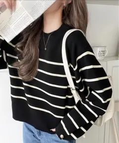 クラシカルエルフ ミラノリブ袖先ゴールドボタンプルオーバー