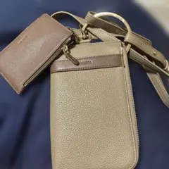 ベージュ スマホショルダーバッグ カードケース付き
