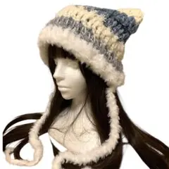 【現品限り‼️】猫耳ニット帽　猫耳帽子　ニット帽　ボンネット　グランジ