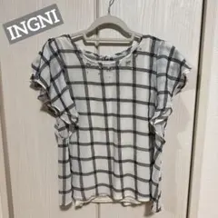 チェック柄フリルスリーブシャツ