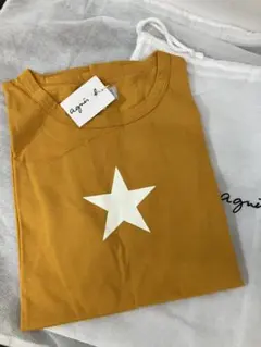 F-015-82 新品未使用agnis b. 長袖マスタード 星プリントTシャツ