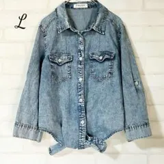 コルザ デニム 長袖シャツ L ケミカルブルー ウエスト絞り　L