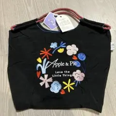 Apple & Pie 花刺繍トートエコバッグ ブラック