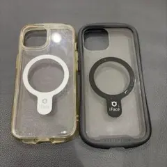 iPhone15 iFace ケース　クリア　ブラック　マグネット