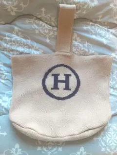 Hロゴ⭐ニットバッグトートベージュ