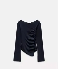 未使用　ZARA ギャザー ニット トップス M ネイビー　レディース