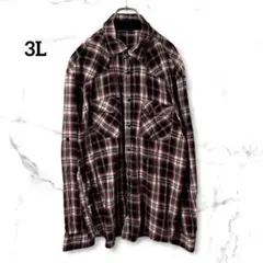 メンズ長袖シャツ【3L】チェック柄 綿100% 大きいサイズ スナップボタン