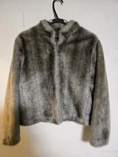 グレー ショートファーコート ノーカラー