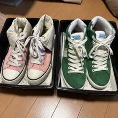 ジッパー付き緑スエードハイカットスニーカー