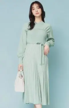 新品タグつき　インデックス　S　ビスチェライクバイカラーニットワンピース　ミント