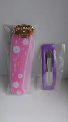 新品未使用　COSMATE 花柄 折りたたみヘアコーム ピンク　パープルヘアピン