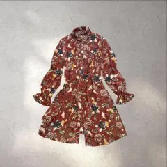 ZARA 花柄 シャツワンピース 透け感 シフォン ボタニカル柄 総柄 ボルドー