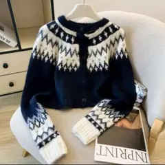 求心柄クロップドニットカーディガン ネイビー