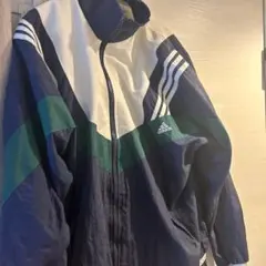 【adidas】アディダス ナイロンジャケット マルチカラー ビッグ刺繍ロゴ 紺