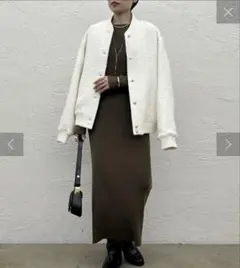 loungedress シンプルリブニットワンピース　カーキ　秋冬用