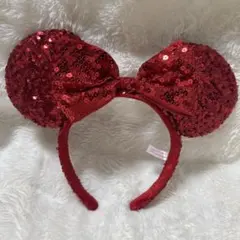 赤いスパンコール ミッキーマウスカチューシャ　ディズニー