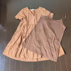 LIVE IN COMFORT 刺繍 ワンピース チュニック ブラウン L