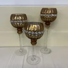 ゴブレットキャンドルホルダースタンドアンバーカラーゴールド3点
