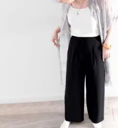 CLASSICAL ELF タック 美シルエット リネンライク ワイドパンツ