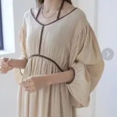 袖ボリュームパイピングワンピース
