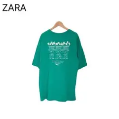 ZARA　Tシャツ　エジプト　ヒストグラム　グリーン　プリント　丸首　丸首　XL