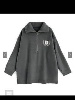 エンブレム刺繍ハーフジップニットトップス dk1030