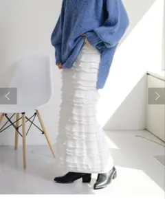 カスタネ　カットフリルiラインスカート　ホワイト