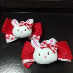 うさぎデザイン ヘアクリップ 赤