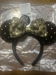 ミニーカチューシャ 黒と金のドット