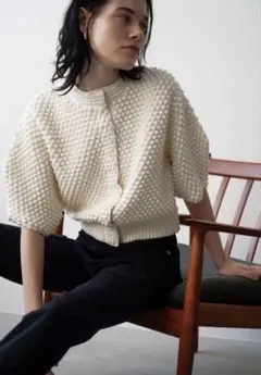 CLANE 3D DOT HALF SLEEVE KNIT CARDIGAN