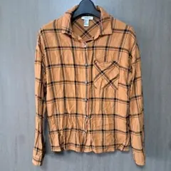 FOREVER 21 チェック柄 長袖シャツ オレンジのサムネイル