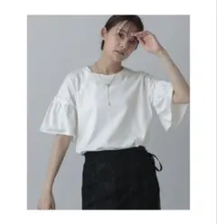 美品　グローバルワーク　フリル袖 カットソー ホワイト　L ロング丈　冷感のサムネイル